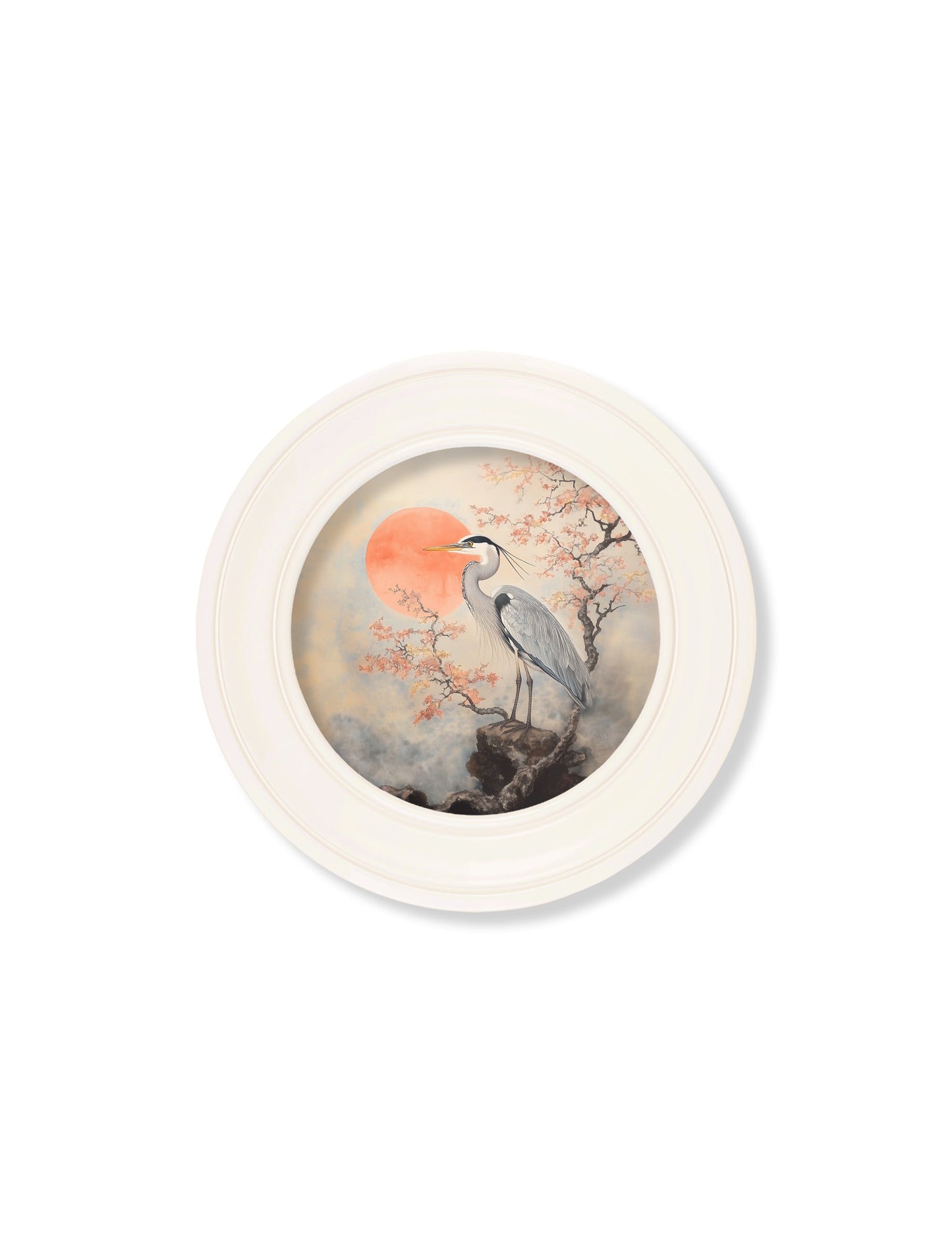 Japanese Twin Herons - Oxford Strong White Round Frame