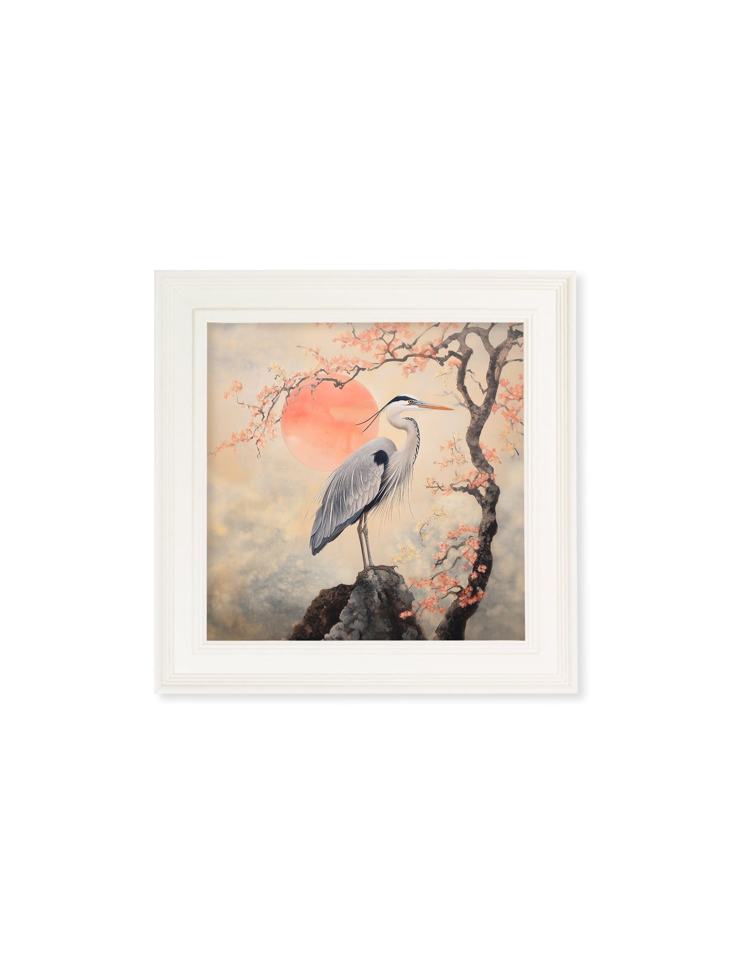 Japanese Twin Herons – Cream Hurstwood Square Frame styled view – Leya Buster Interiors