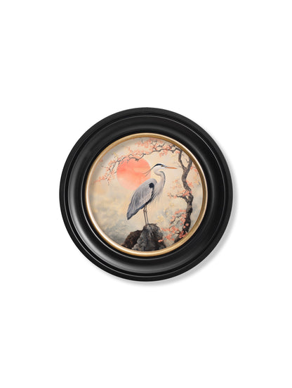 Japanese Twin Herons – Oxford Round Frame styled view – Leya Buster Interiors