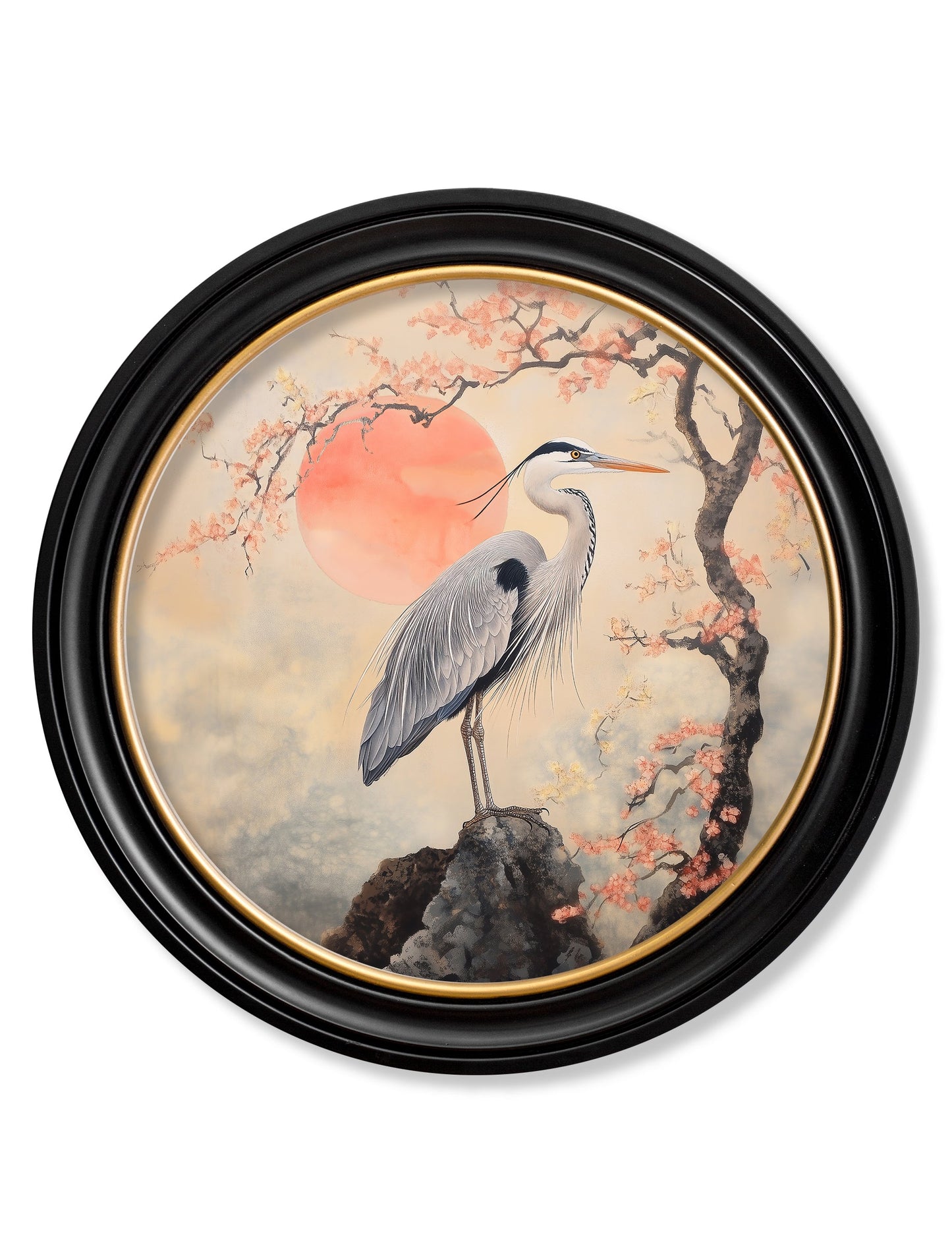 Japanese Twin Herons – Oxford Round Frame styled view – Leya Buster Interiors