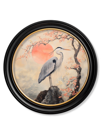 Japanese Twin Herons – Oxford Round Frame styled view – Leya Buster Interiors