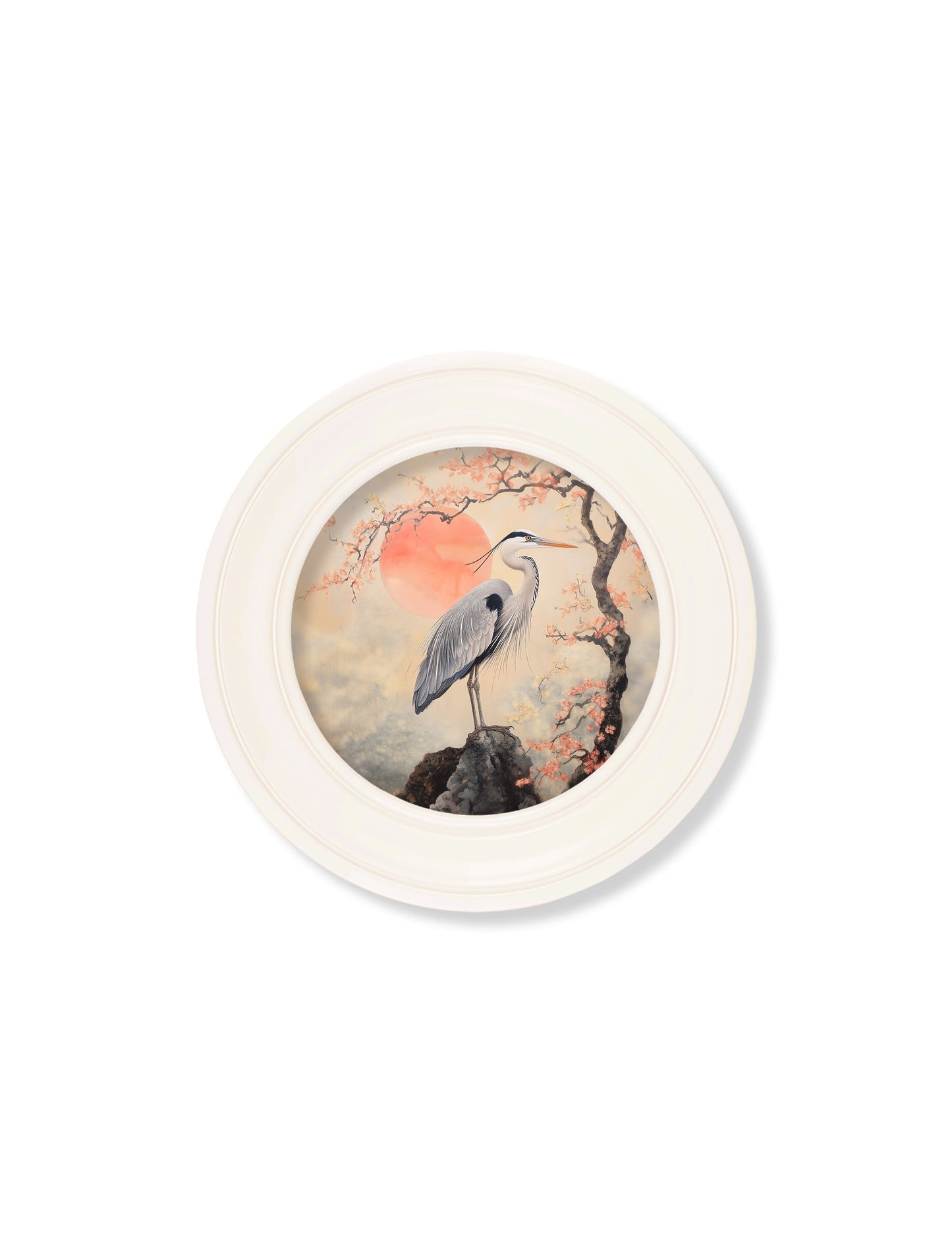 Japanese Twin Herons - Oxford Strong White Round Frame