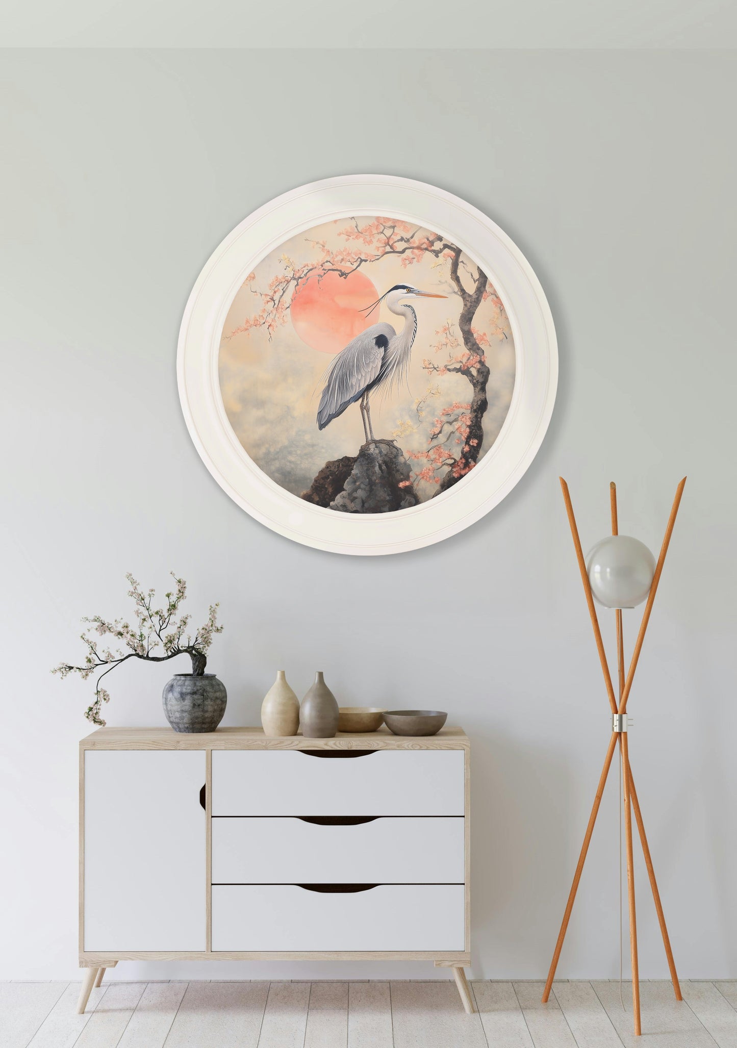 Japanese Twin Herons - Oxford Strong White Round Frame