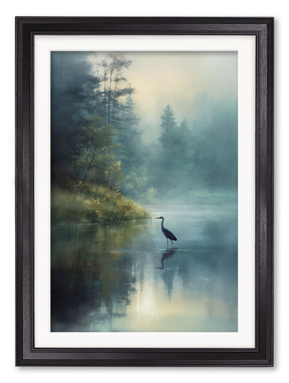 Misty Lake Heron – Black Hurstwood Frame detail – Leya Buster Interiors