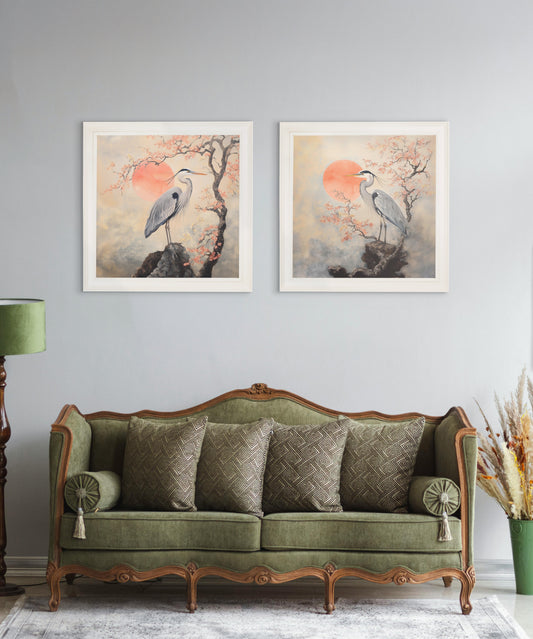 Japanese Twin Herons - Cream Hurstwood Square Frame