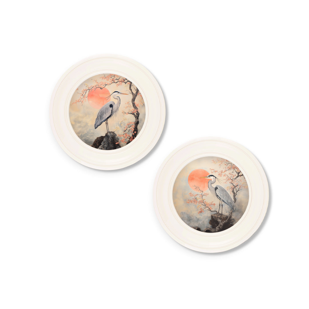 Japanese Twin Herons - Oxford Strong White Round Frame