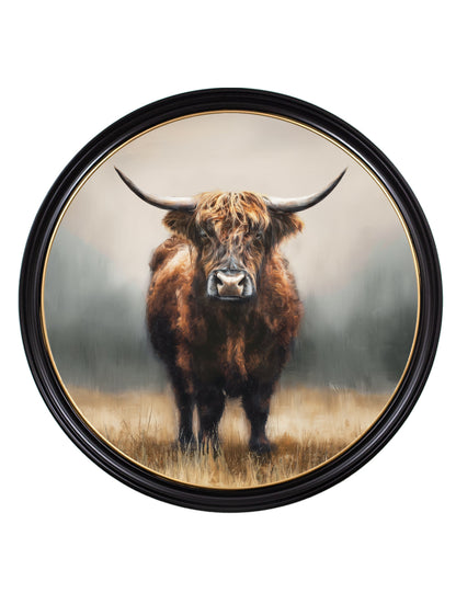 Highland Cow – Oxford Round Frame styled view – Leya Buster Interiors