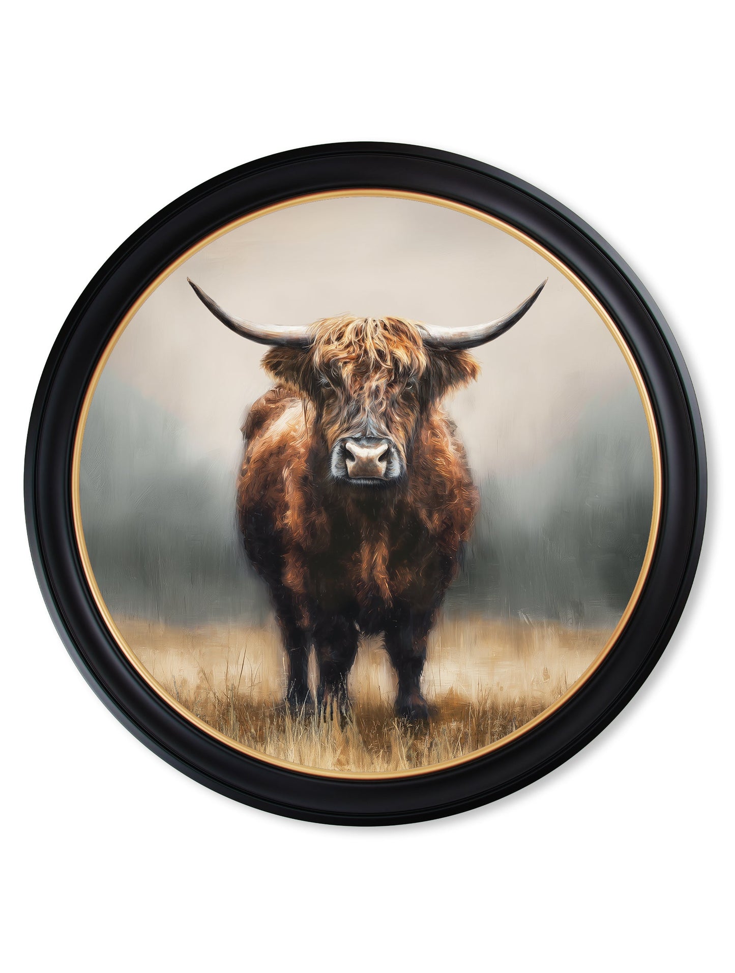 Highland Cow – Oxford Round Frame styled view – Leya Buster Interiors