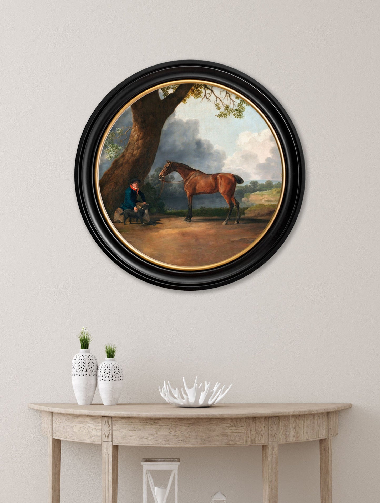 c.1763 George Stubb's Horse and Groom – Round Frame – framed wall art at Leya Buster Interiors
