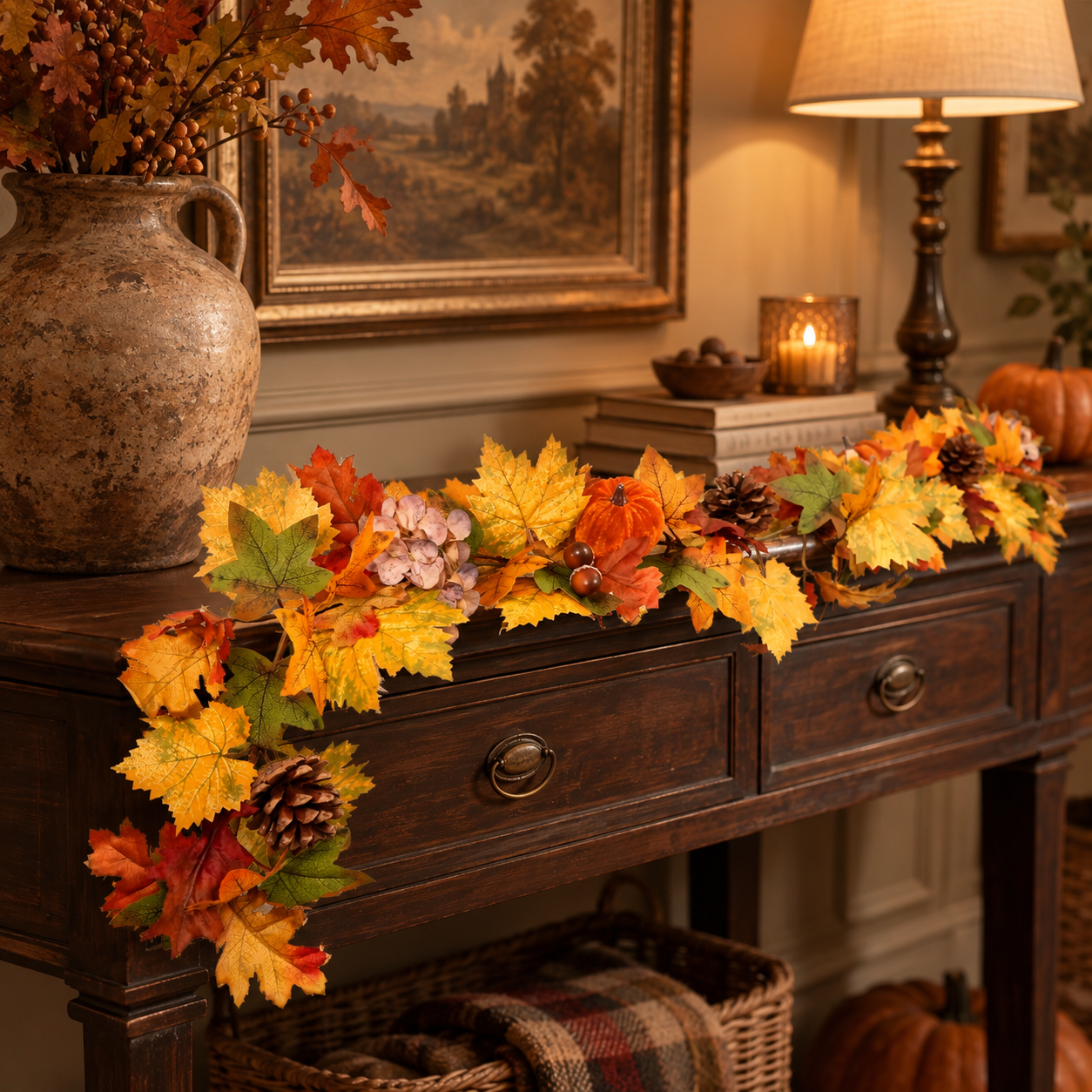 150cm Autumn Glow Garland with pumpkins, pinecones and seasonal foliage