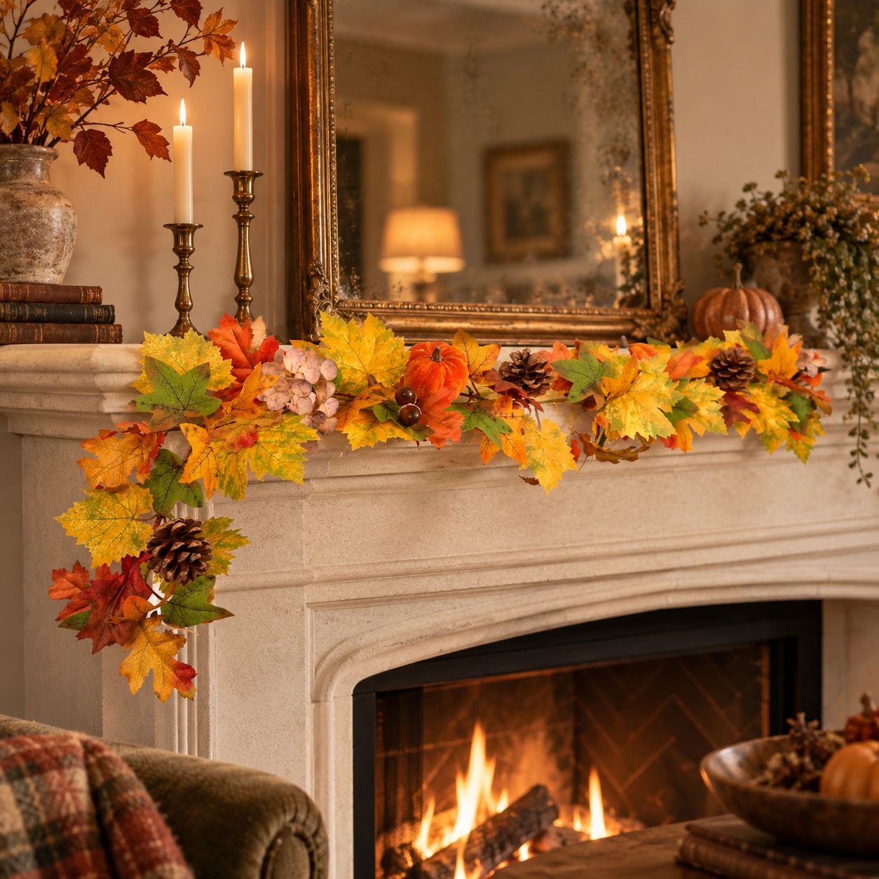 Autumn Glow Garland with rich rust, amber and golden foliage