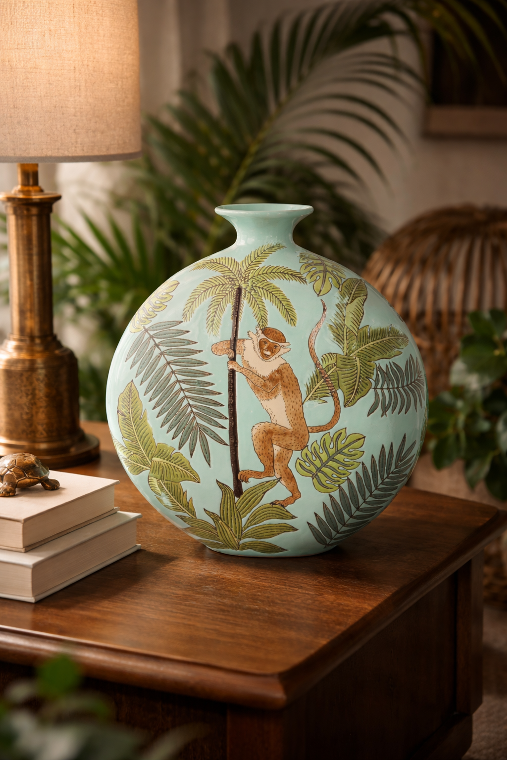Monkey In The Jungle Blue Vase – decorative vase at Leya Buster Interiors