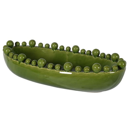 Green Oval Bowl With Bobbled Edge styled view – Leya Buster Interiors