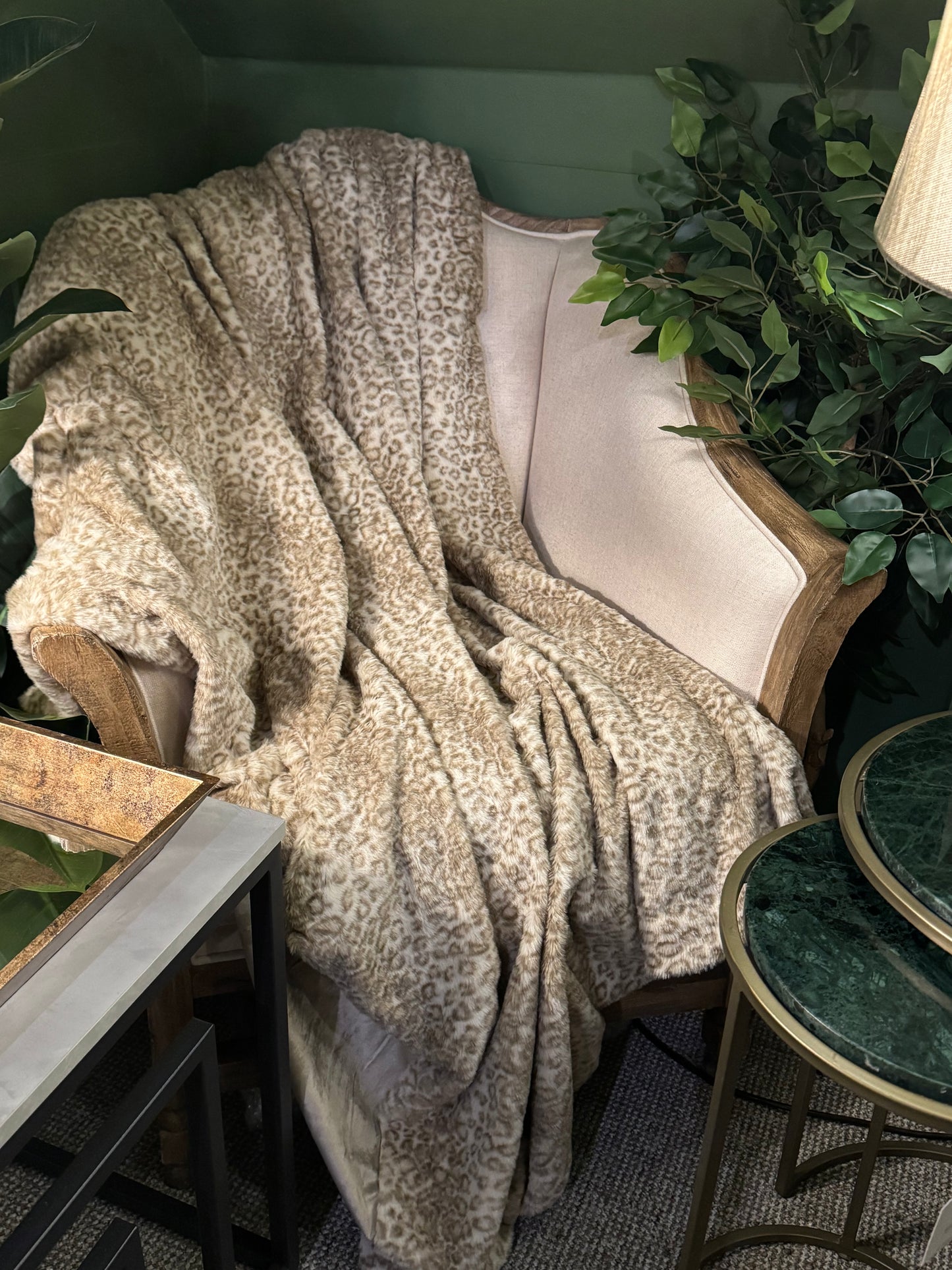 Snow Leopard Faux Fur Throw