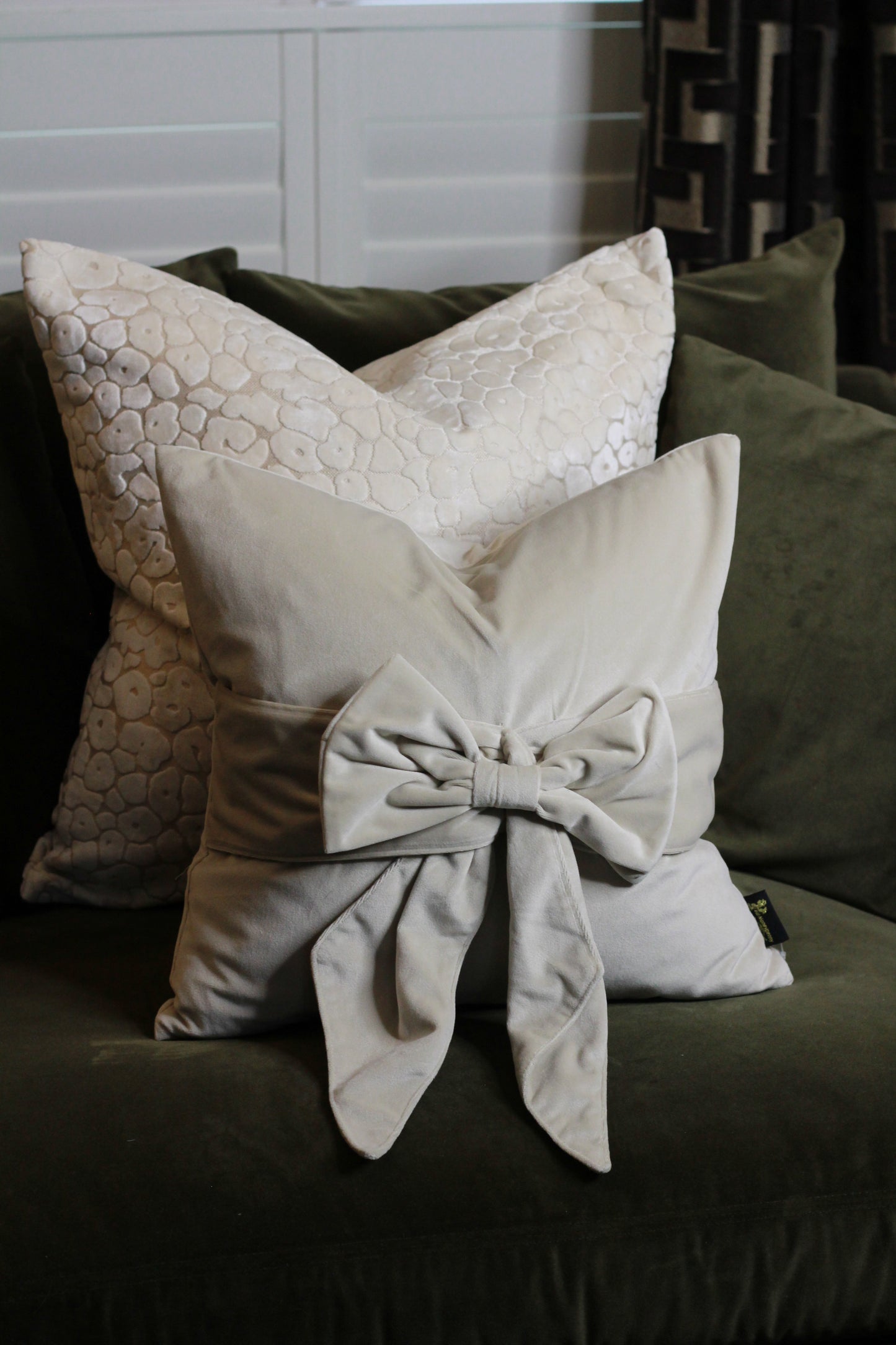 Ivory Velvet Cut Leopard Spot Cushion - Large
