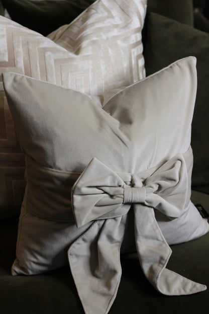 Ivory Amaze Velvet Cut Cushion – Large styled view – Leya Buster Interiors