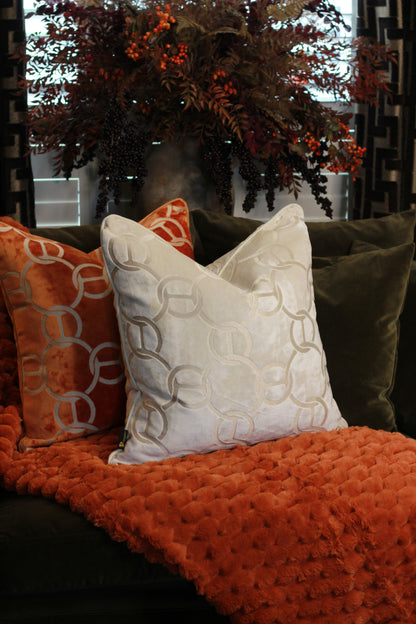 Hooked Velvet Cushion Ivory styled view – Leya Buster Interiors