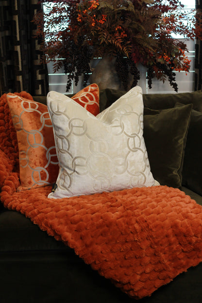 Hooked Velvet Cushion Ivory styled view – Leya Buster Interiors