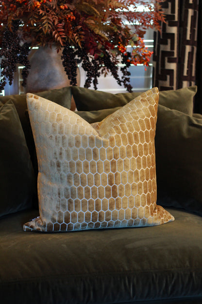Sinclair Honeycomb Cushion – Whiskey Velvet detail – Leya Buster Interiors