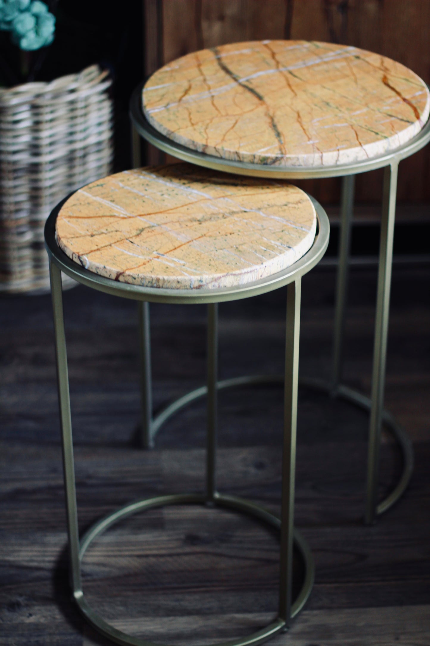 Ochre Rajasthani Marble Nest of Side Tables