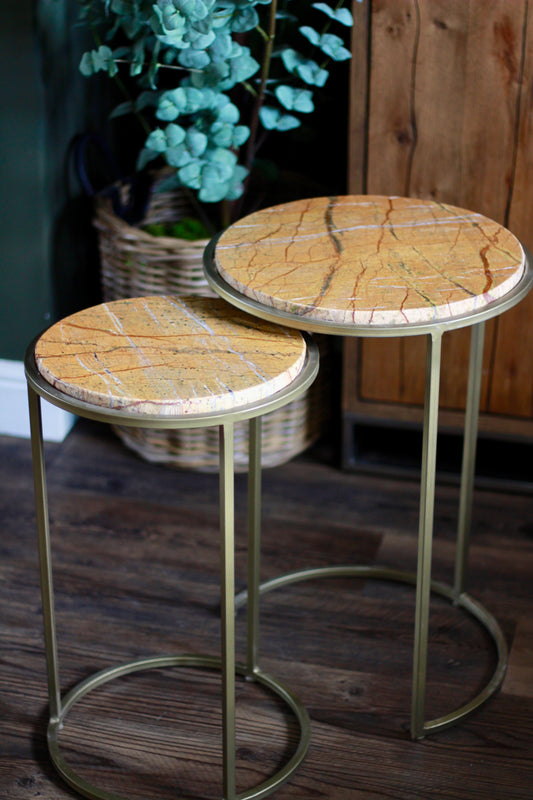 Ochre Rajasthani Marble Nest of Side Tables