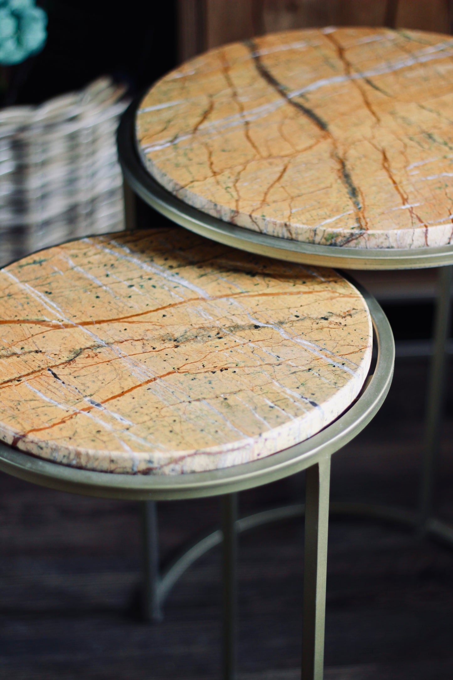 Ochre Rajasthani Marble Nest of Side Tables