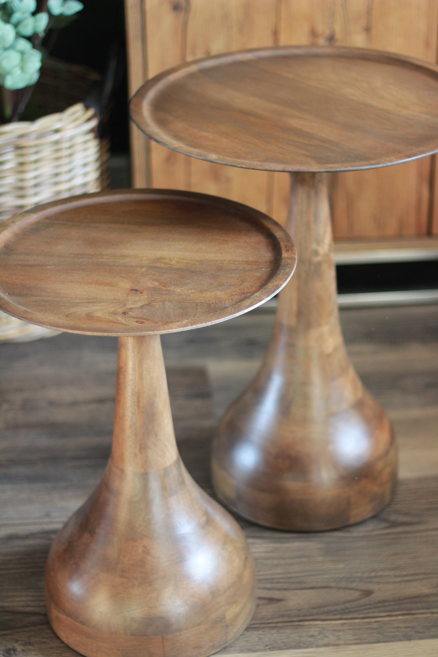 Large Mango Wood Pedestal Side Table