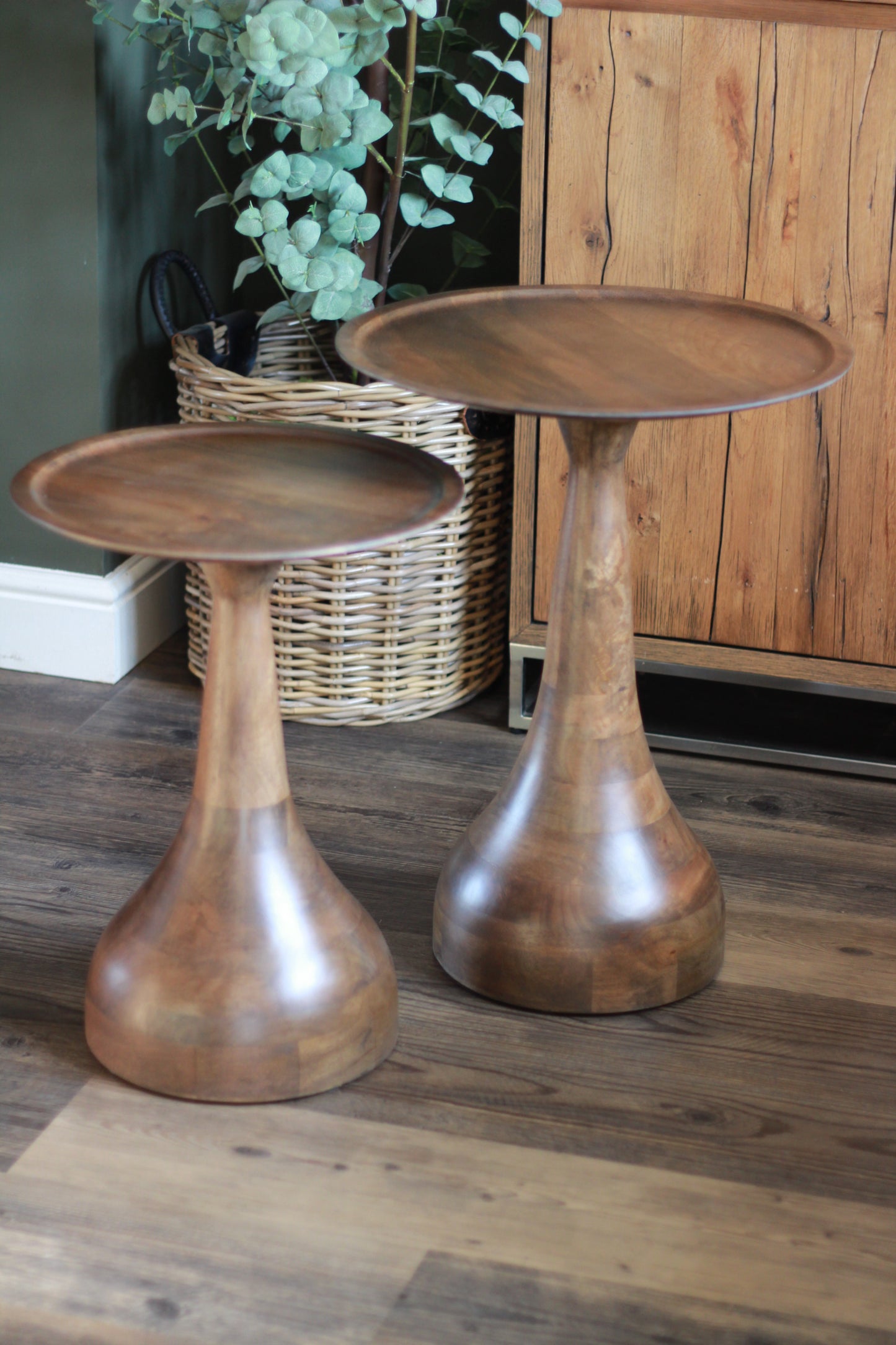 Small Mango Wood Pedestal Side Table