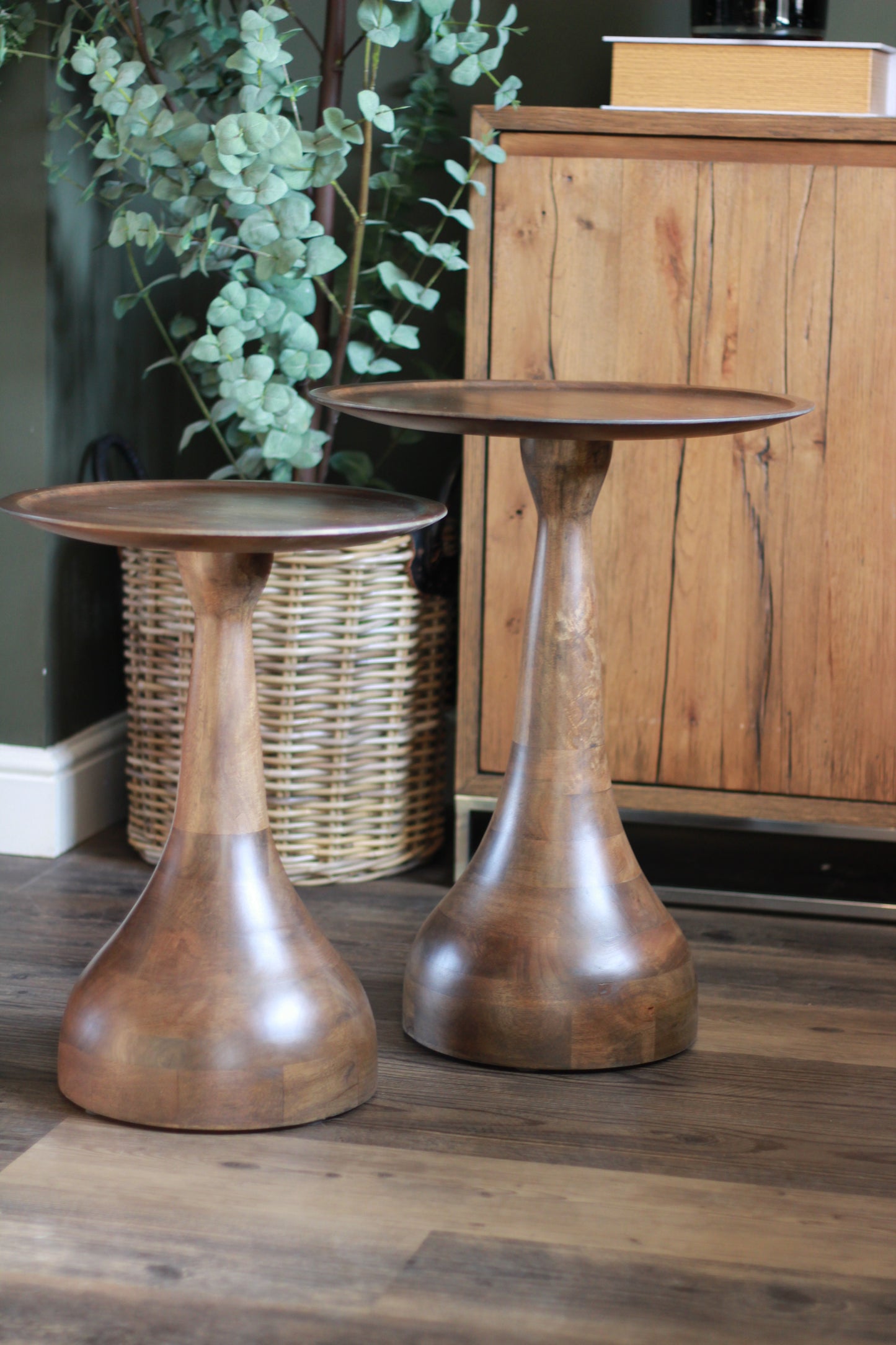 Small Mango Wood Pedestal Side Table