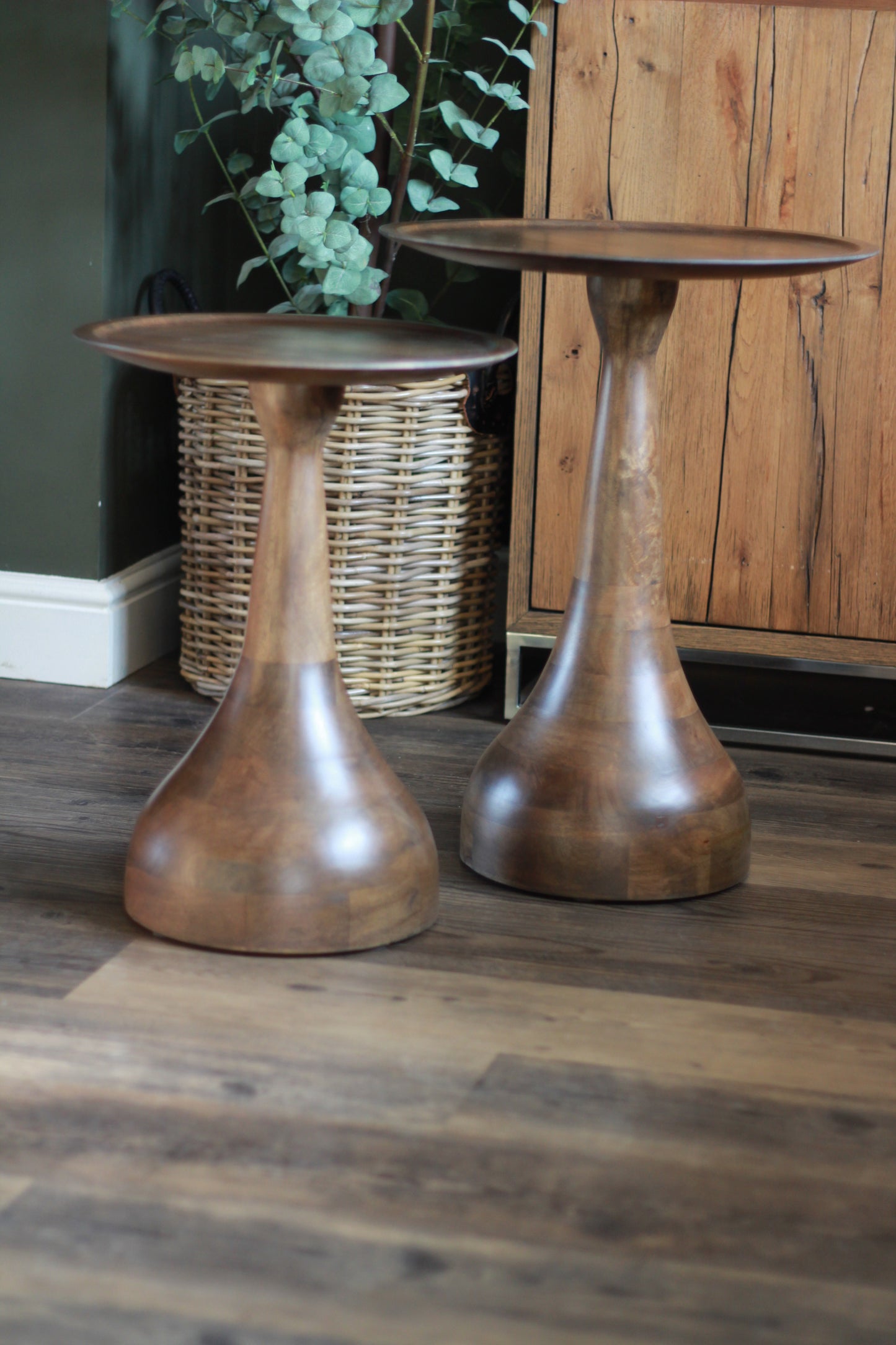 Large Mango Wood Pedestal Side Table