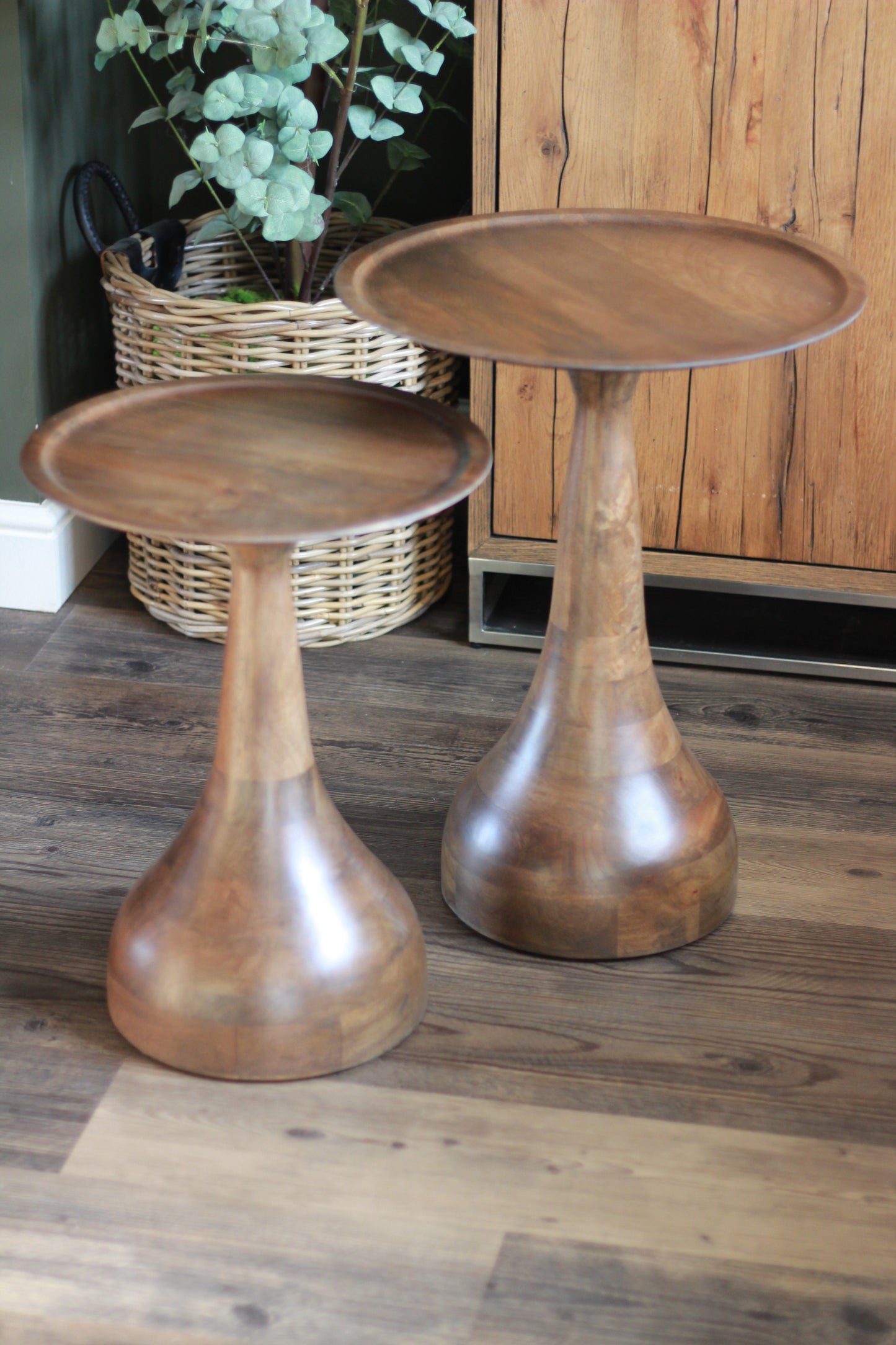 Large Mango Wood Pedestal Side Table