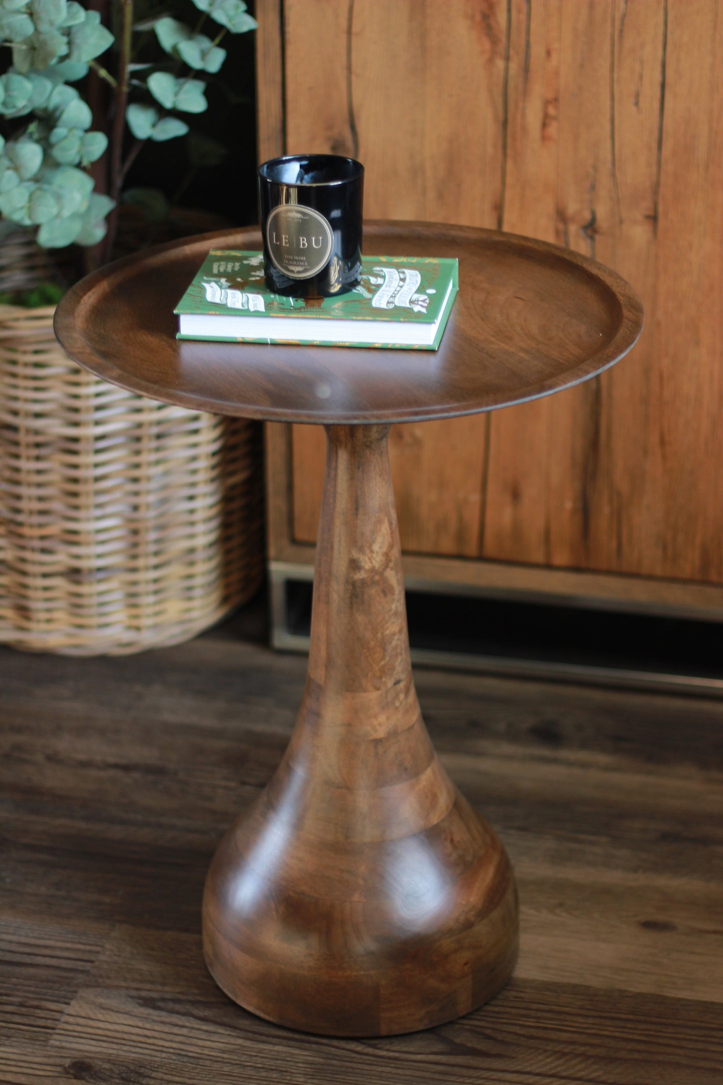 Large Mango Wood Pedestal Side Table