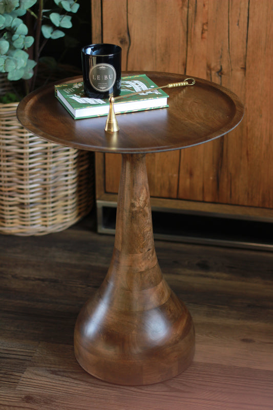 Large Mango Wood Pedestal Side Table