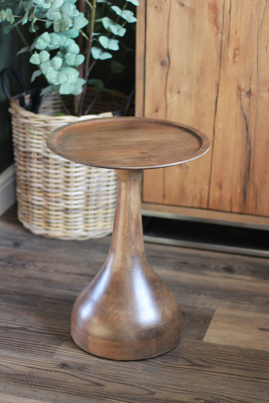 Small Mango Wood Pedestal Side Table