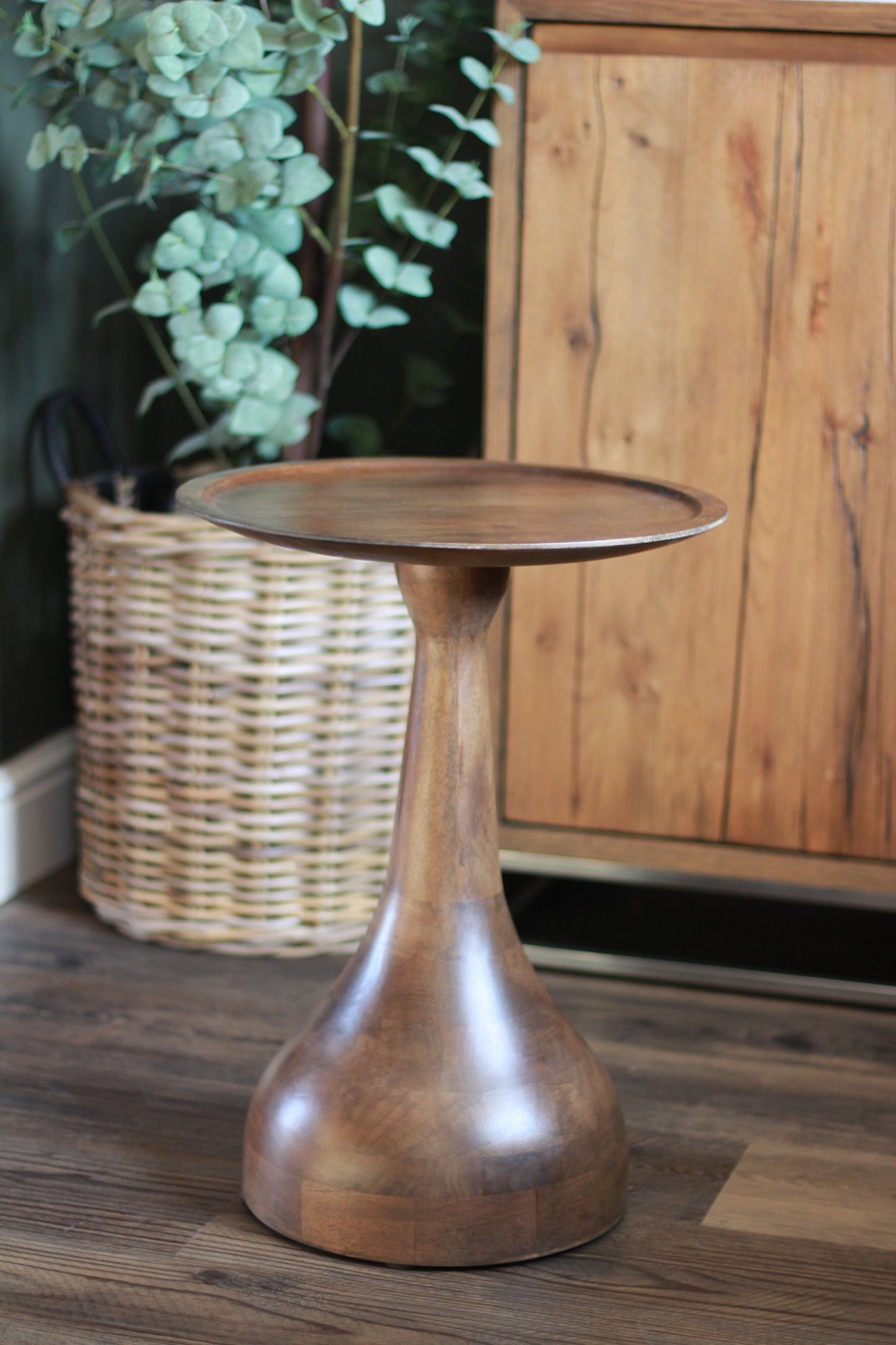 Small Mango Wood Pedestal Side Table
