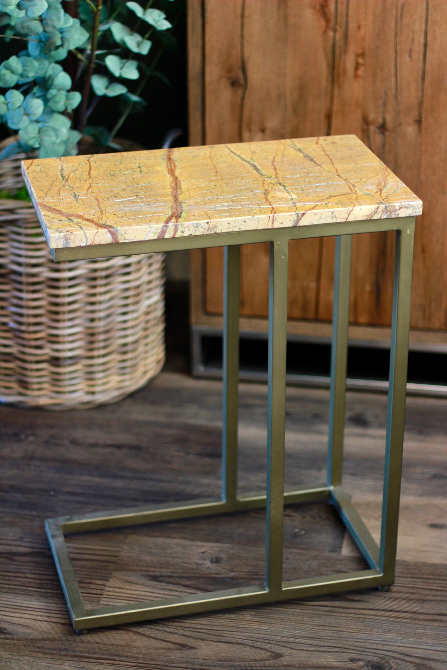 Ochre Rajasthani Marble Sofa Side Table