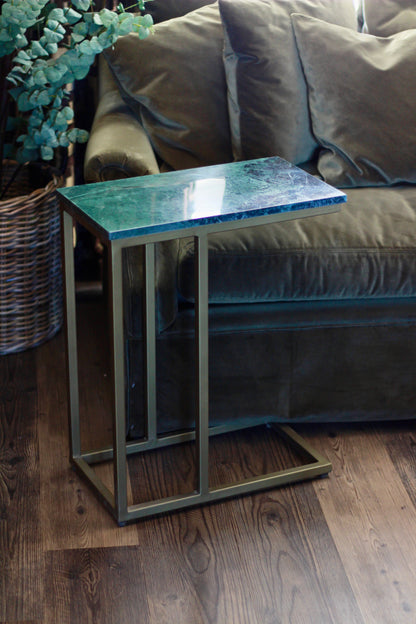 Forest Green Rajasthani Marble Sofa Side Table – side table at Leya Buster Interiors
