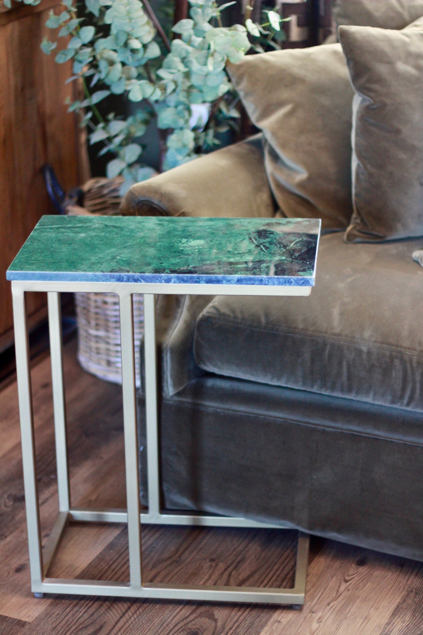 Forest Green Rajasthani Marble Sofa Side Table