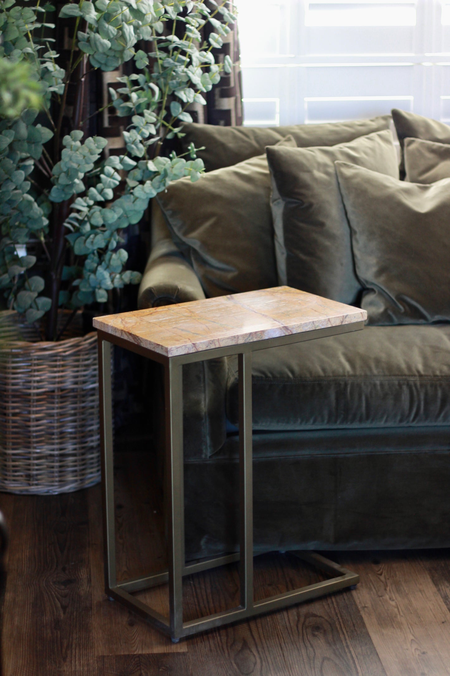 Ochre Rajasthani Marble Sofa Side Table