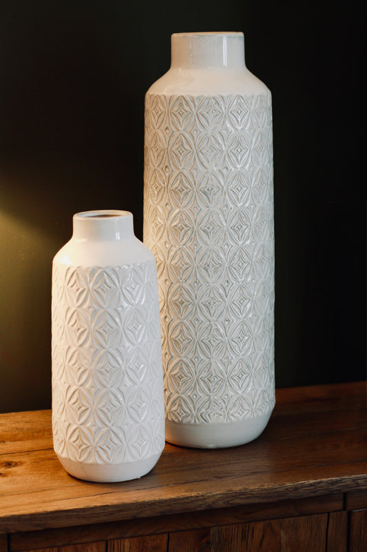 White Carved Ceramic Vase | Small & Large