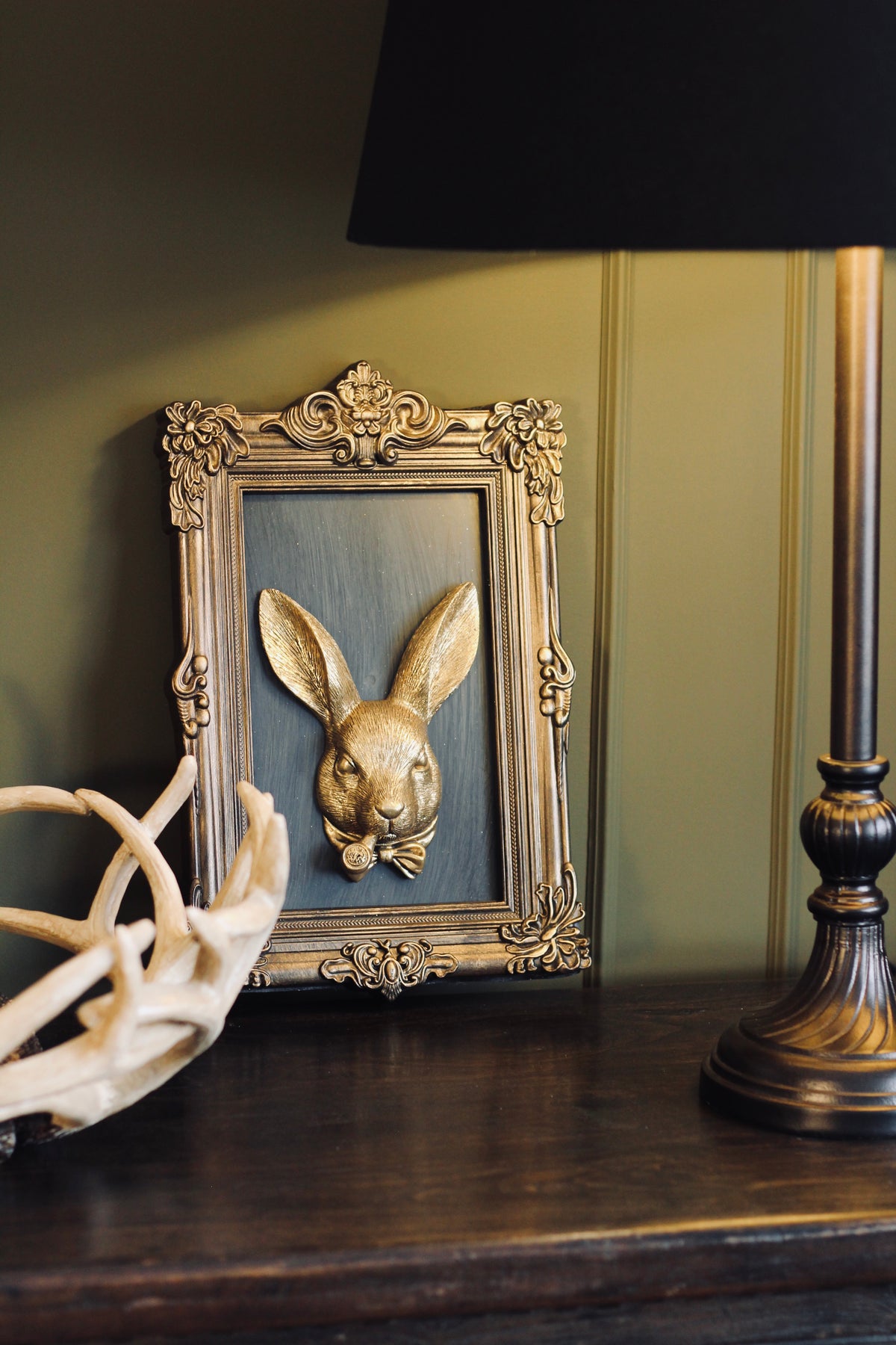 Framed Rabbit Wall Art decorative frame detail