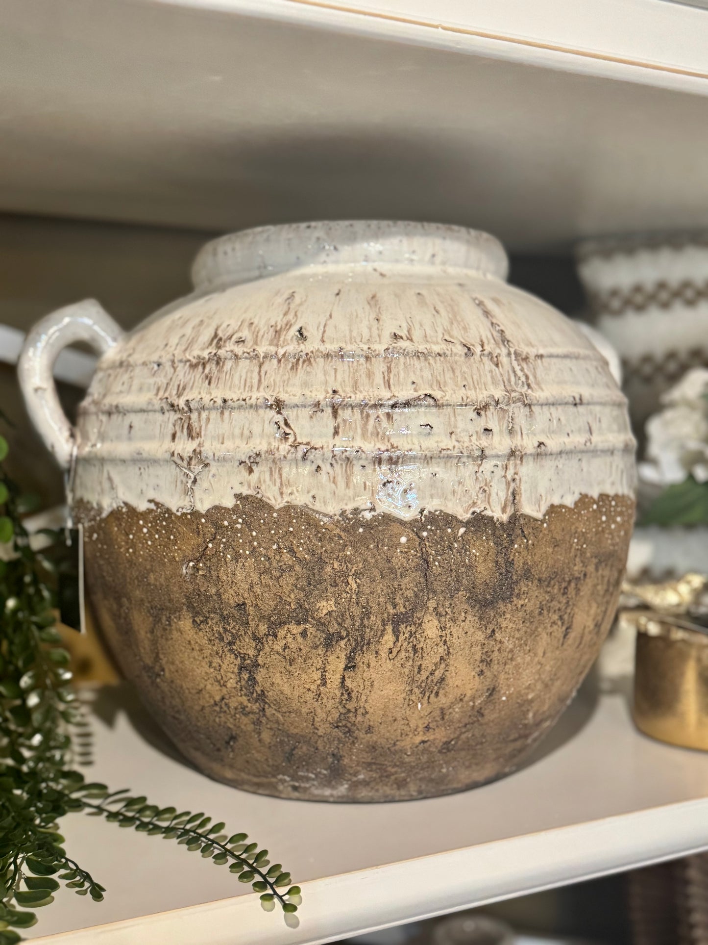 Aged Cream Terracotta Pot Vase with Handles styled view – Leya Buster Interiors