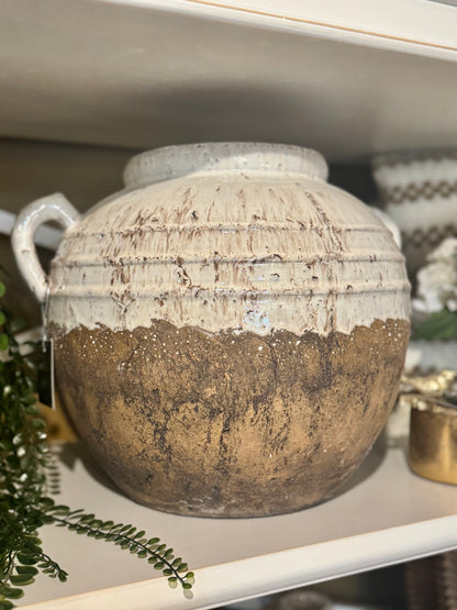 Aged Cream Terracotta Pot Vase with Handles styled view – Leya Buster Interiors