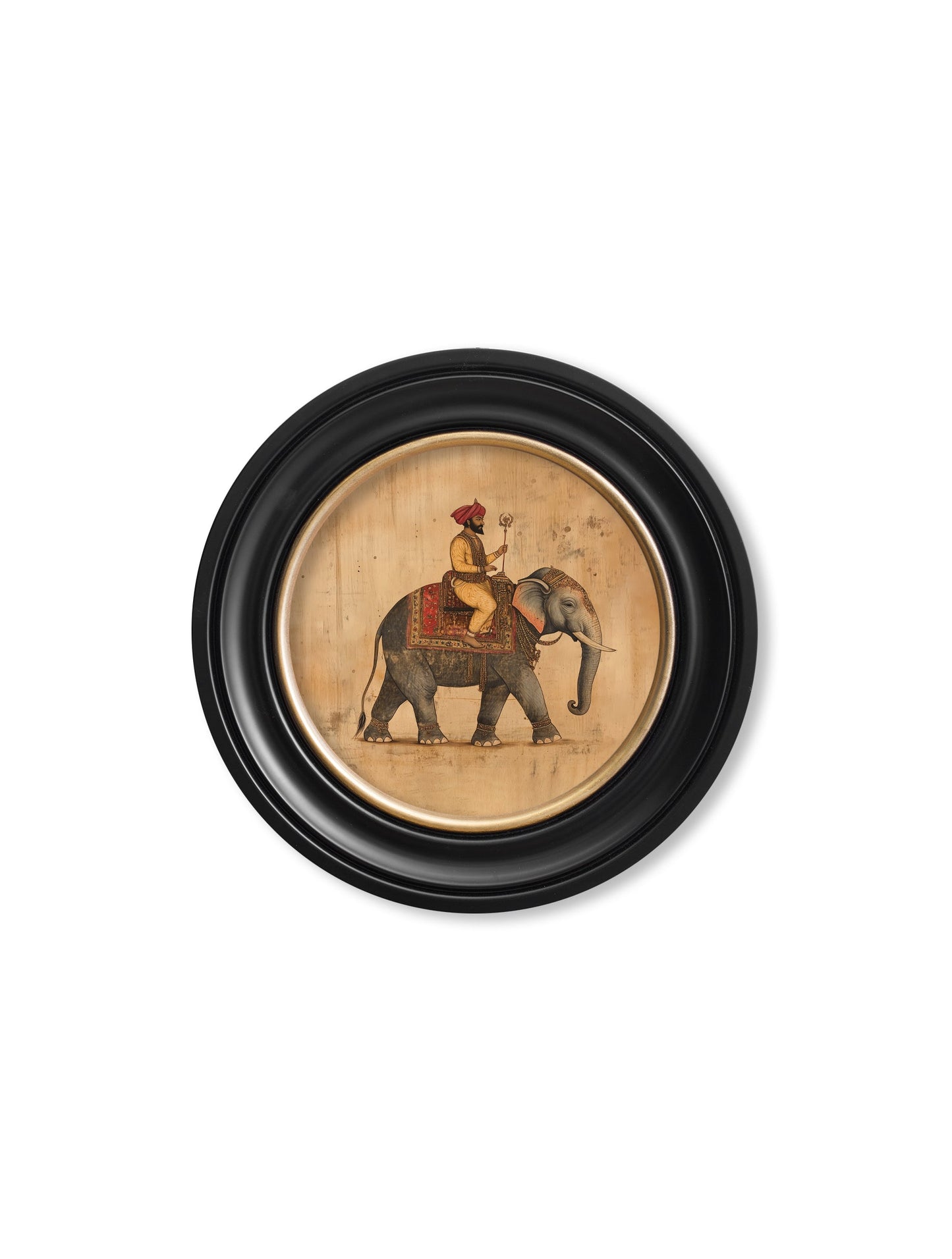 Mughal Emperor on Elephant RF – Oxford round frame styled view – Leya Buster Interiors