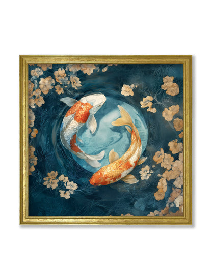 Japanese Koi Carp Dawn – Gold Hurstwood Square Frame detail – Leya Buster Interiors