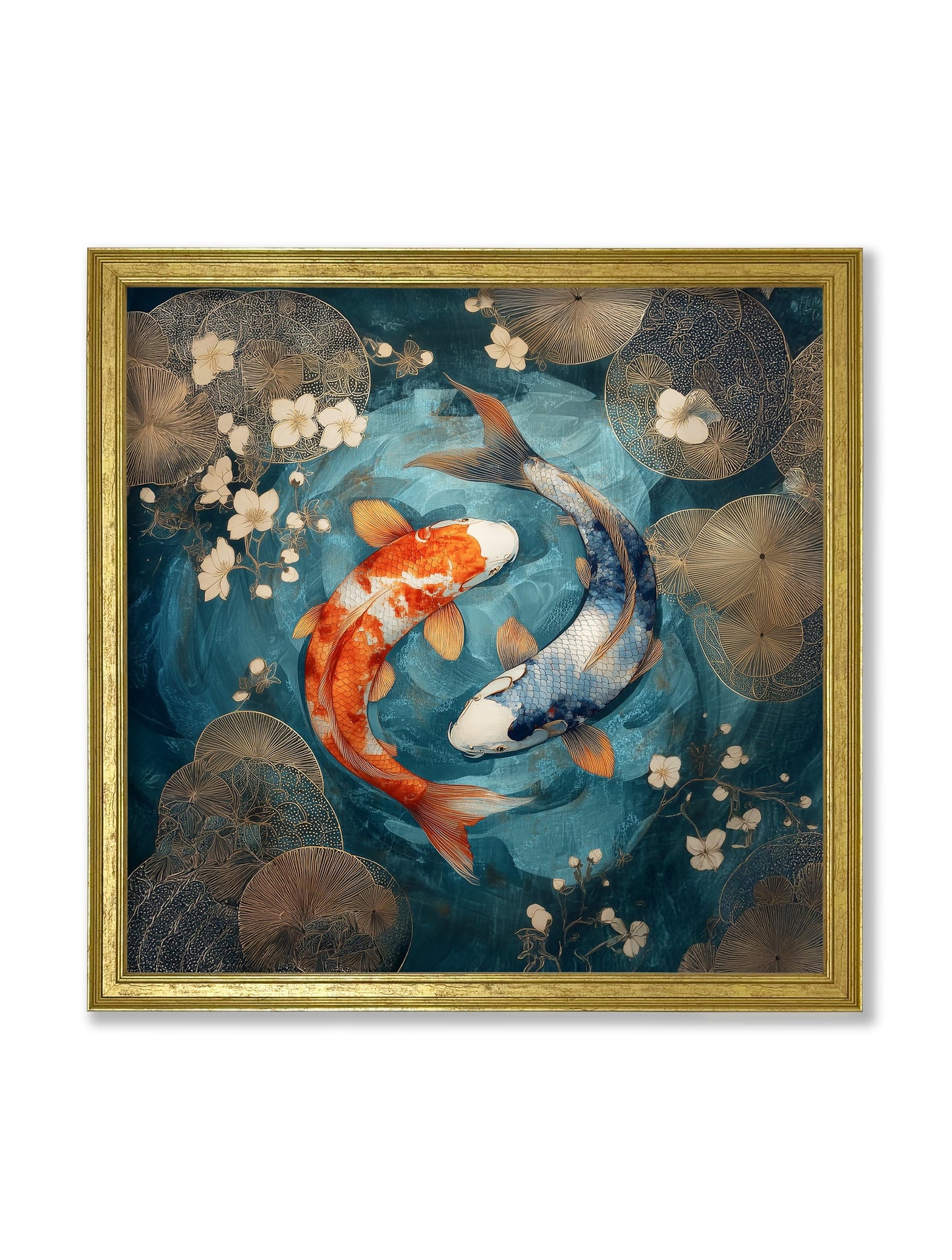 Japanese Koi Carp Dusk – Gold Hurstwood Square Frame detail – Leya Buster Interiors