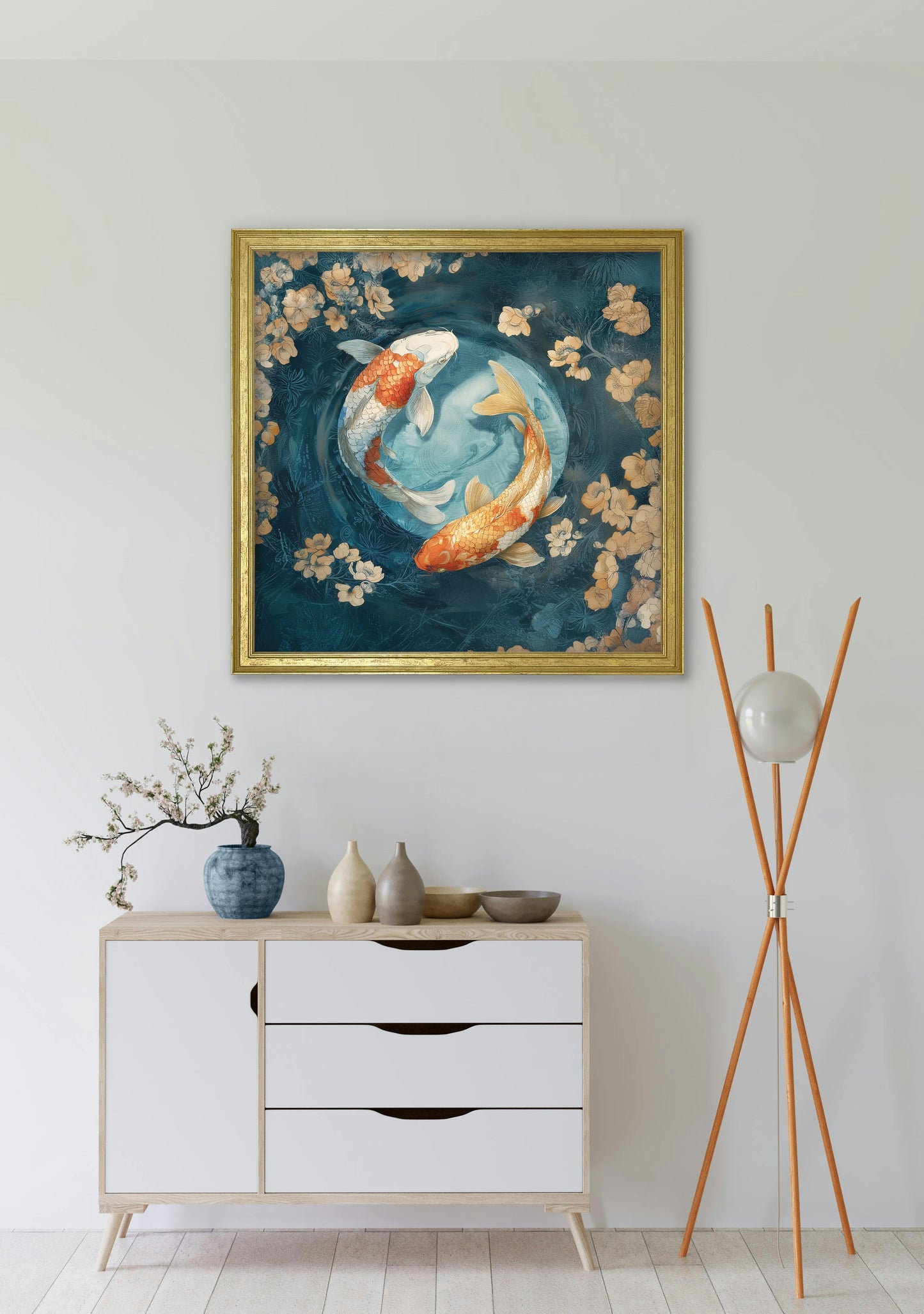 Japanese Koi Carp Dawn - Gold Hurstwood Square Frame