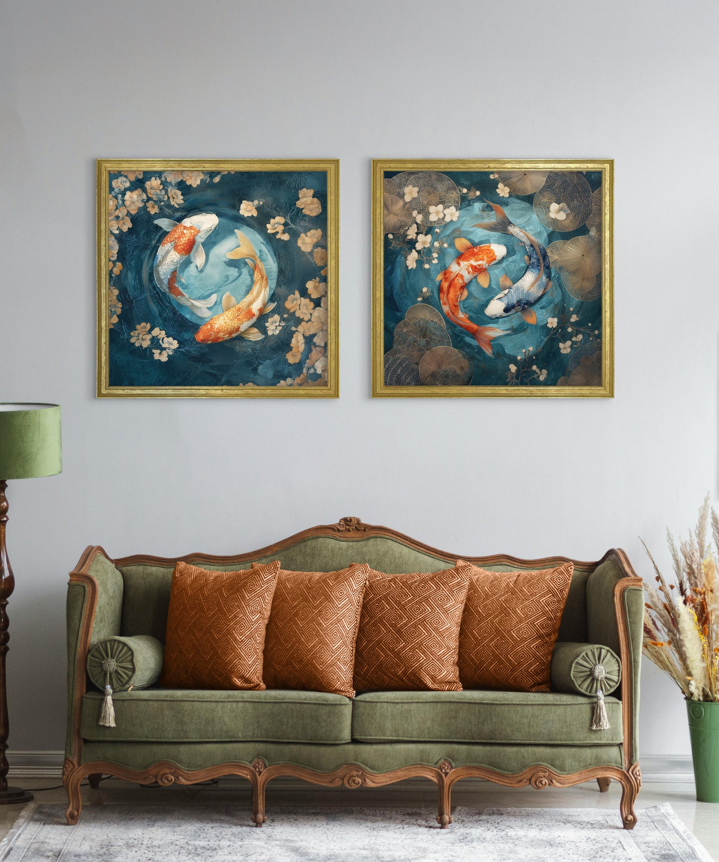 Japanese Koi Carp Dawn - Gold Hurstwood Square Frame