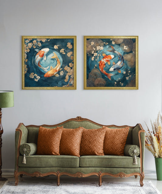 Japanese Koi Carp Dawn - Gold Hurstwood Square Frame
