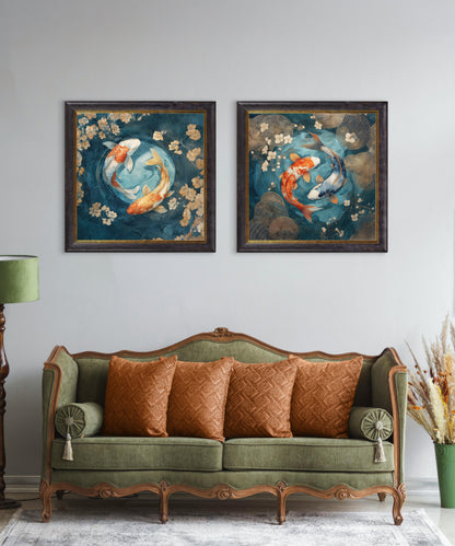 Japanese Koi Carp Dawn – Oxford Square Frame – framed wall art at Leya Buster Interiors